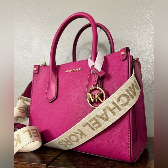 Michael Kors Handbags - Michael Kors Maple Small Satchel Deep Fuchsia Leather Crossbody NWT